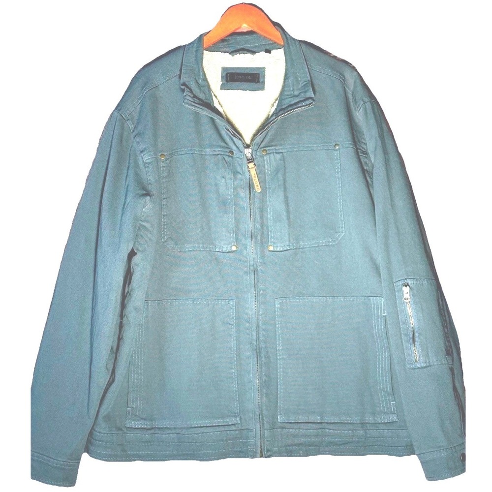 Dakota Mens Sherpa Lined Canvas Work Jacket Blue Full Zip Utility Coat Size L
